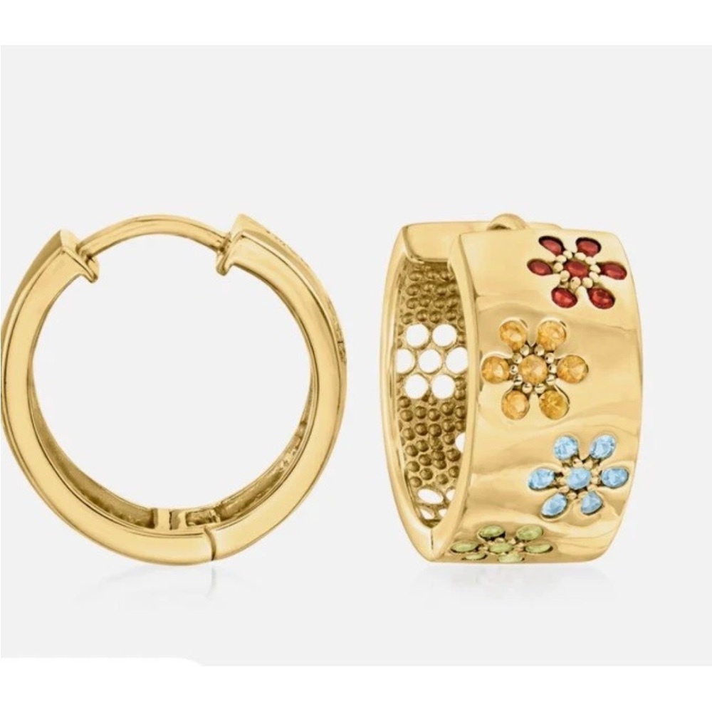 Ross-Simons Multi-Gemstone Huggie Hoop Earrings In 18kt Gold Over Sterling